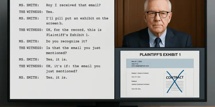 Modern deposition setup with synced video, digital exhibits, and real-time transcription tools