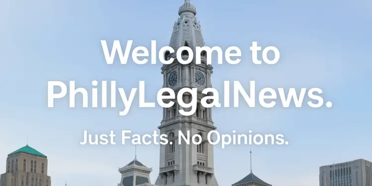 Philadelphia City Hall with overlaid text 'Welcome to PhillyLegalNews – Just Facts. No Opinions.