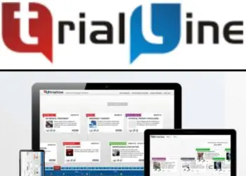 TrialLine legal timeline software – visual case chronology display on laptop and tablet with TrialLine logo