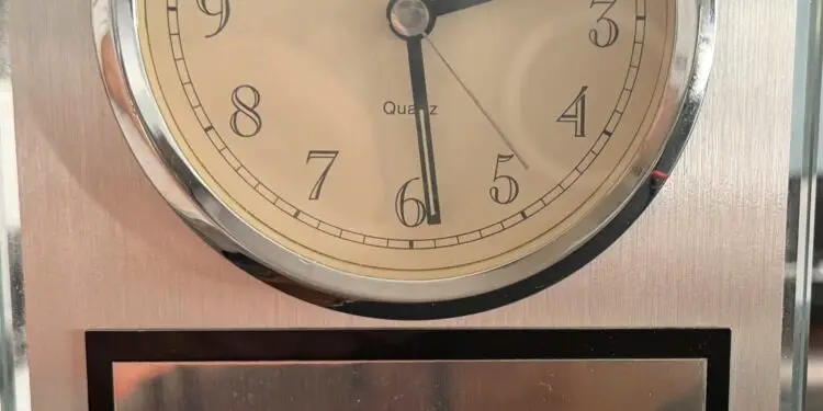 Engraved clock presented to Thomas Oakes in appreciation for his service at the 30th Annual IADC Trial Academy