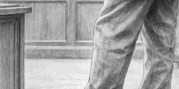 courtroom story showing an elder attorney’s scuffed shoes during a closing argument, a moment no transcript captures