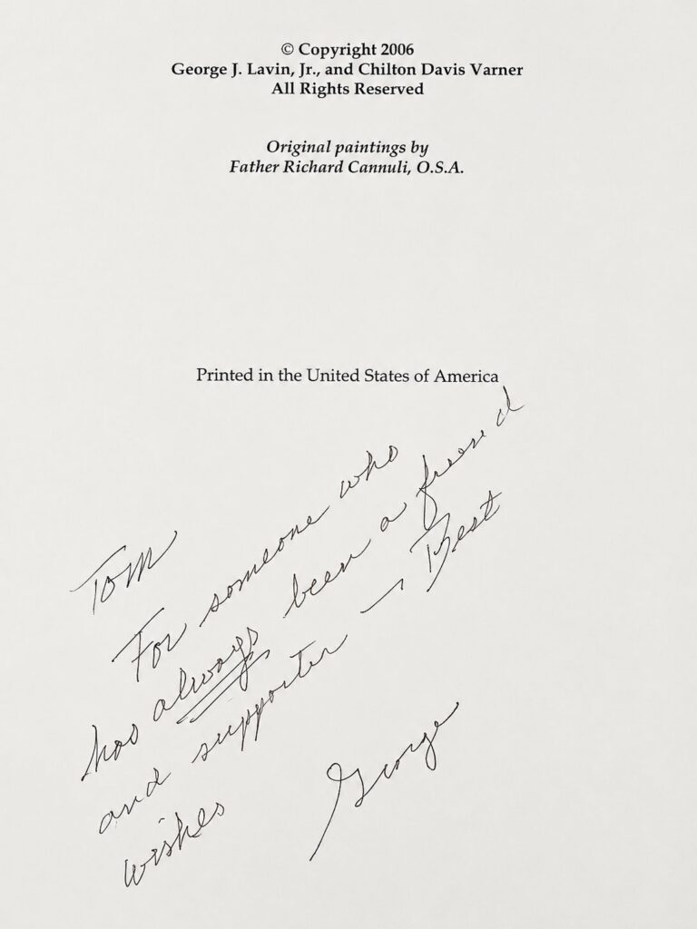 Inscribed copy of Silent Advocacy by George J. Lavin, Jr., Esquire, with a handwritten dedication to Tom Oakes