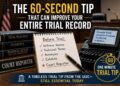 Featured image for "The 60-Second Trial Tip Every Trial Lawyer Should Know," highlighting courtroom preparation, court reporting, and trial record accuracy based on Thomas G. Oakes' 2010 IADC publication.