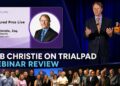 Bob Christie TrialPad webinar review collage with a LIT SUITE title card, presentation graphic and FDCC FedTech group photo.