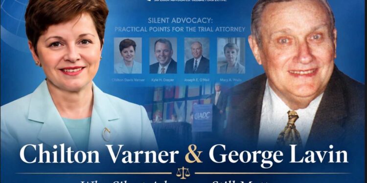 Chilton Davis Varner and George J. Lavin Jr. with IADC program imagery and the title “Why Silent Advocacy Still Matters.”